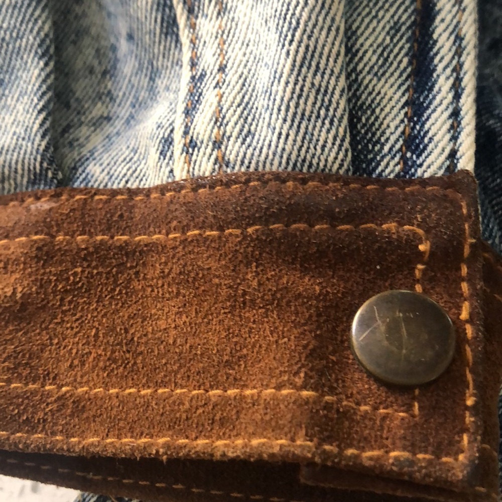 Vintage 80s/90s stone washed denim and leather snake print fringe jacket size S - Picture 11 of 17